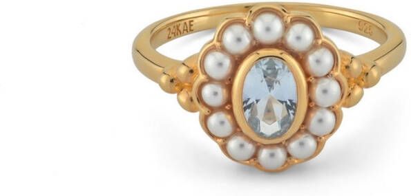 24Kae Ringen Ring met kleursteen en parels 925 Sterling zilver geelgoud verguld 12416Y Goudkleurig