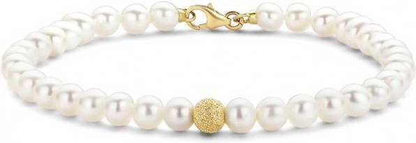 Diamond Point Geelgouden armband witte zoetwaterparel Riviè, ra