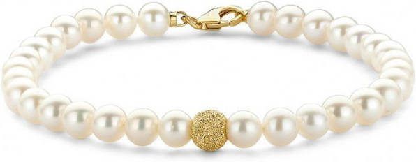 Diamond Point Geelgouden armband witte zoetwaterparel Riviè, ra
