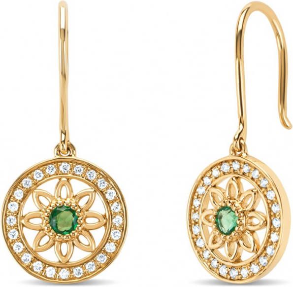 Diamond Point Geelgouden oorsieraden, 0 15 ct smaragd, Birthstones