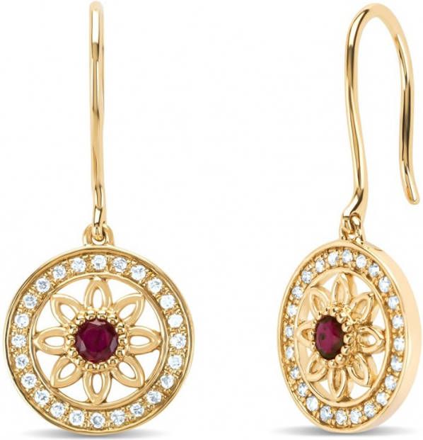 Diamond Point Geelgouden oorsieraden, 0 17 ct robijn(behandeld ), Birthstones