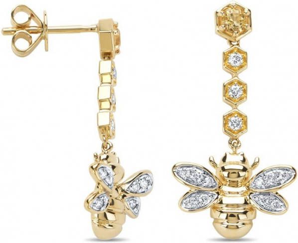 Diamond Point Geelgouden oorsieraden, 0 20 ct citrien, Queen Bee
