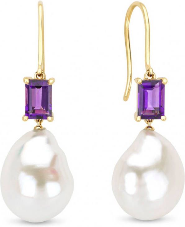 Diamond Point Geelgouden oorsieraden, 1.16 ct paarse amethist, Riviè, ra