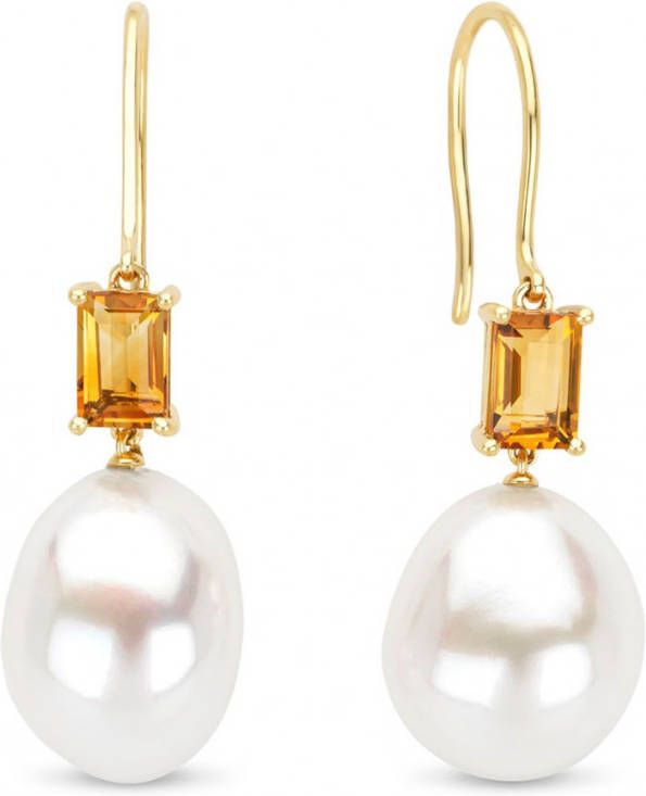 Diamond Point Geelgouden oorsieraden, 1.19 ct citrien, Riviè, ra