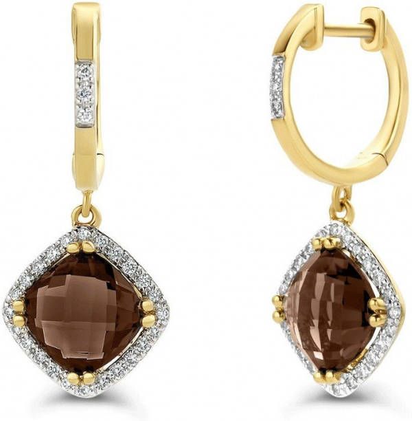 Diamond Point Geelgouden oorsieraden 2.94 ct rookkwarts Fië, sta