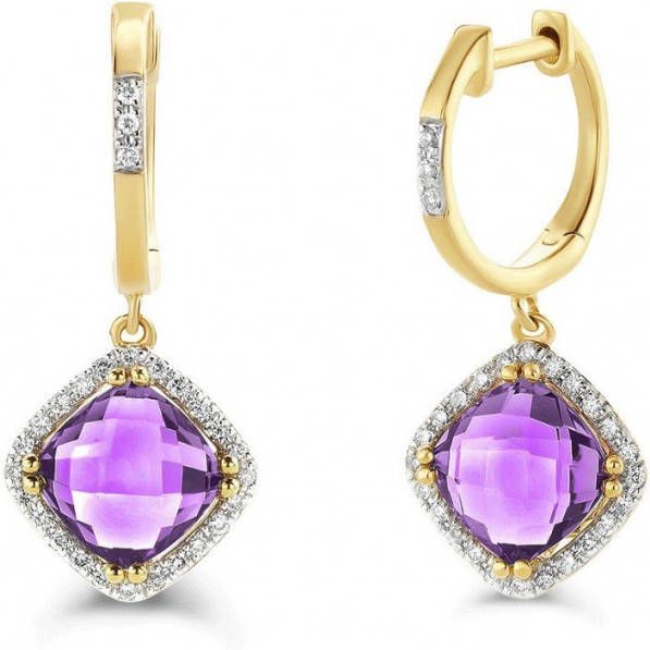 Diamond Point Geelgouden oorsieraden 3.01 ct amethist Fië, sta