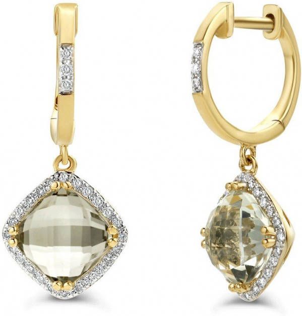 Diamond Point Geelgouden oorsieraden 3.26 ct groene amethist Fië, sta