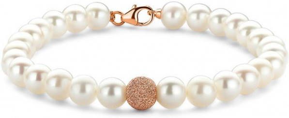 Diamond Point Rosé, gouden armband witte zoetwaterparel Riviè, ra