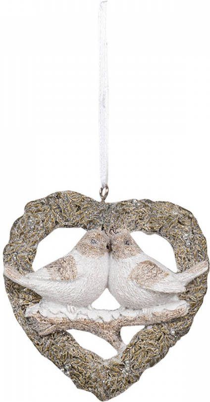 Clayre & Eef Kersthanger Hart 8x2x8 Cm Grijs Polyresin Hartvormig Kerstbal Kersversiering Kerstboomversiering Grijs