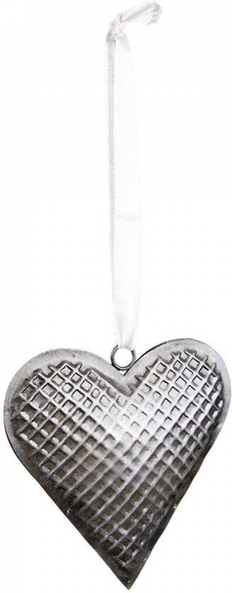 Clayre & Eef Decoratie Hanger 10x10 Cm Grijs Ijzer Hartvormig Woondecoratie Grijs Woondecoratie