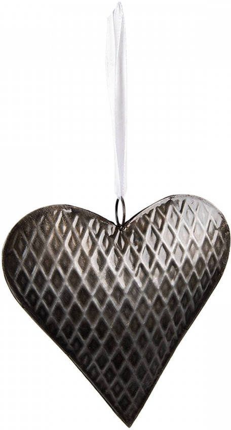 Clayre & Eef Decoratie Hanger 15x15 Cm Grijs Ijzer Hartvormig Woondecoratie Grijs Woondecoratie