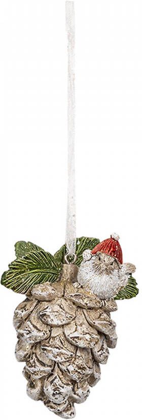 Clayre & Eef Kersthanger Dennenappel 5x4x7 Cm Bruin Kunststof Kerstbal Kersversiering Kerstboomversiering Bruin