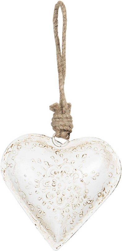 Clayre & Eef Hanger 10x2x10 Cm Beige Metaal Hartvormig Bloem Woondecoratie Decoratie Hanger Beige Woondecoratie