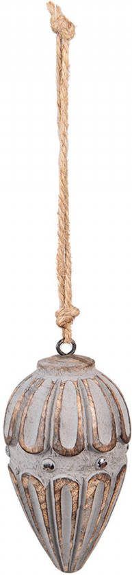 Clayre & Eef Hanger Ø 6x11 Cm Grijs Hout Woondecoratie Ornament Decoratie Hanger Grijs Woondecoratie Ornament