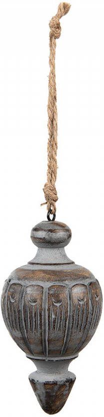 Clayre & Eef Hanger Ø 6x13 Cm Grijs Hout Woondecoratie Ornament Decoratie Hanger Grijs Woondecoratie Ornament