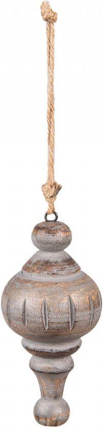 Clayre & Eef Hanger Ø 7x15 Cm Grijs Bruin Hout Woondecoratie Ornament Decoratie Hanger Grijs Woondecoratie Ornament