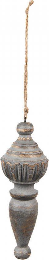 Clayre & Eef Hanger Ø 7x19 Cm Grijs Bruin Hout Woondecoratie Ornament Dekoratie Hanger Grijs Woondecoratie Ornament