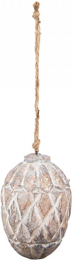 Clayre & Eef Hanger Dennenappel Ø 11x15 Cm Bruin Grijs Hout Woondecoratie Ornament Decoratie Hanger Bruin Woondecoratie