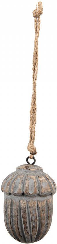 Clayre & Eef Hanger Eikel Ø 5x8 Cm Grijs Bruin Hout Woondecoratie Ornament Decoratie Hanger Grijs Woondecoratie