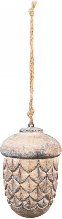 Clayre & Eef Hanger Eikel Ø 8x12 Cm Bruin Grijs Hout Woondecoratie Ornament Decoratie Hanger Bruin Woondecoratie