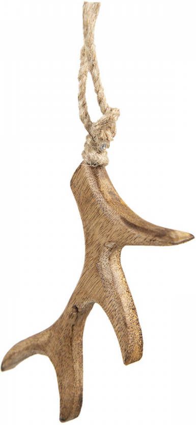 Clayre & Eef Hanger Gewei 15 Cm Bruin Hout Kersthanger Kerst Decoratie Bruin Kersthanger Kerst Decoratie