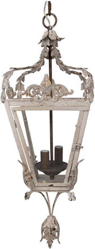 Clayre & Eef Hanglamp 30x30x85/155 Cm Beige Ijzer Hanglamp Eettafel Hanglampen Eetkamer Beige Hanglamp Eettafel