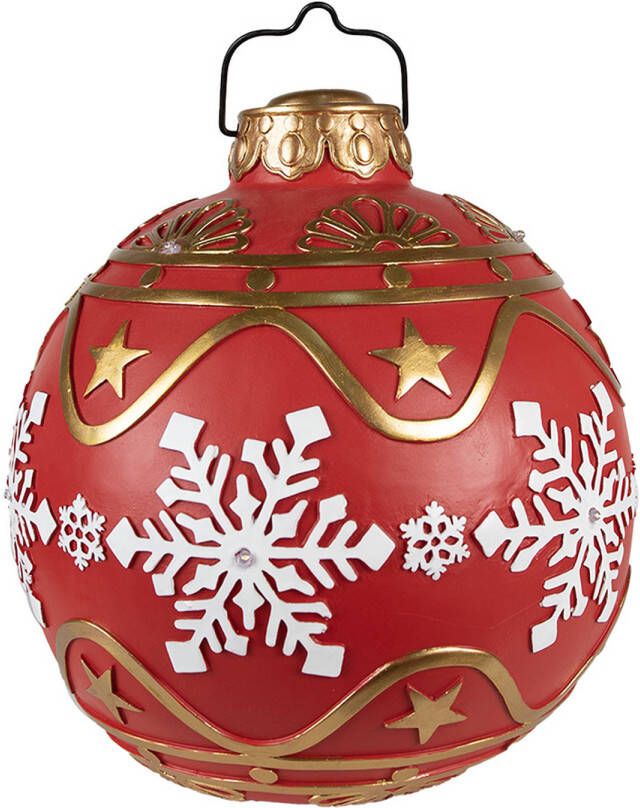 Clayre & Eef Kerstbal Xl Ø 31x33 Cm Rood Wit Kunststof Sneeuwvlokken Kerstdecoratie Kerstversiering Kerstornament Rood