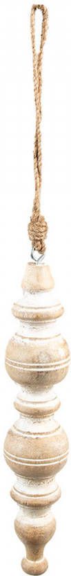 Clayre & Eef Kersthanger Ø 5x19 Cm Beige Wit Hout Kerstbal Kersversiering Kerstboomversiering Beige Kerstbal