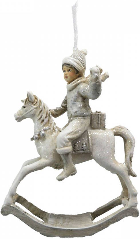 Clayre & Eef Kersthanger Hobbelpaard 12 Cm Beige Kunststof Kerstbal Kersversiering Kerstboomversiering Beige Kerstbal