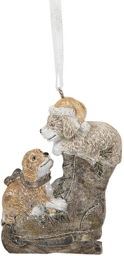Clayre & Eef Kersthanger Hond 6x2x8 Cm Bruin Polyresin Kerstbal Kersversiering Kerstboomversiering Bruin Kerstbal