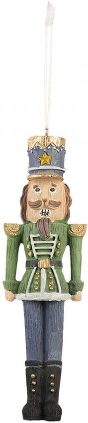 Clayre & Eef Kersthanger Notenkraker 4x3x13 Cm Groen Blauw Kunststof Kerstbal Kersversiering Kerstboomversiering Groen