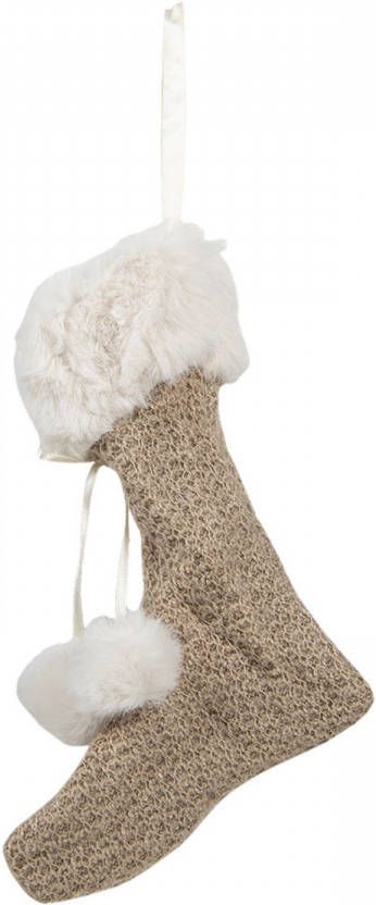 Clayre & Eef Kerstsok Decoratie 20 Cm Beige Synthetisch Kerstsok Hanger Beige Kerstsok Hanger