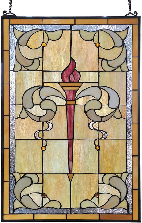 Clayre & Eef Lumilamp Glaspaneel Tiffany 50x78 Cm Groen Glas Rechthoek Glaskunst Glas In Lood Paneel Glas In Lood Hanger Groen