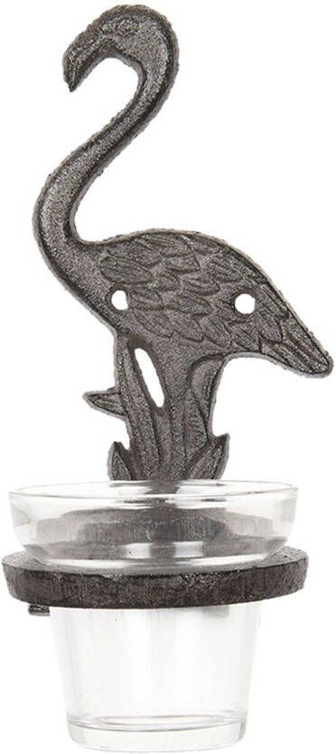 Clayre & Eef Theelichthouder 8x12x19 Cm Bruin Ijzer Glas Flamingo Waxinelichthouder Windlichthouder Bruin