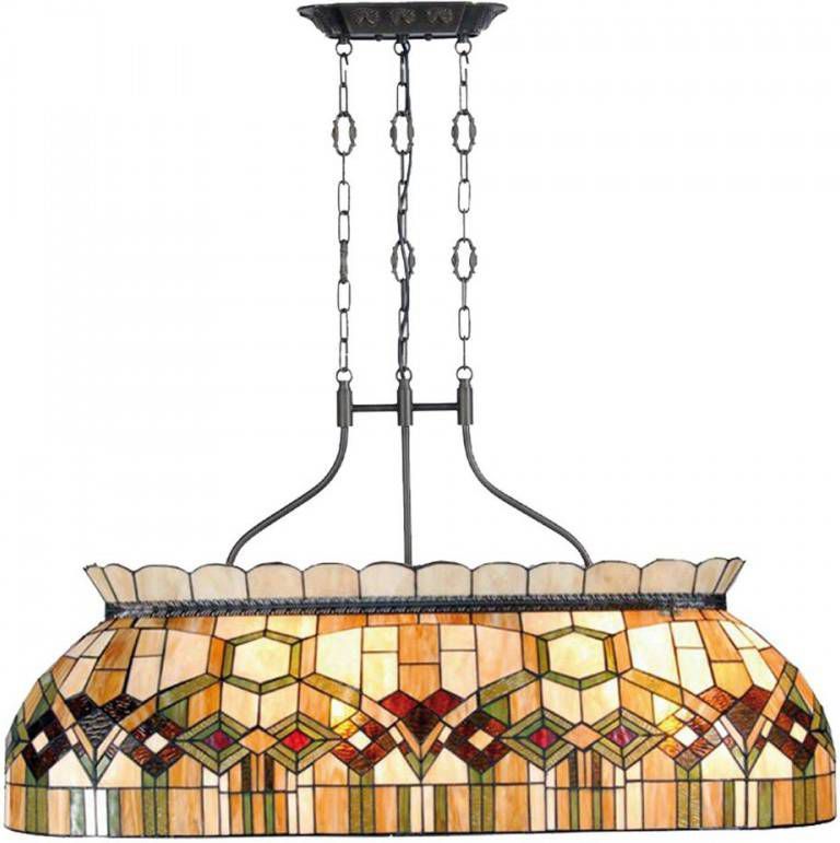 Clayre & Eef Tiffany Grote Hanglamp Uit De Mystica Serie Bruin, Groen, Beige, Ivory, Wit Glas, Metaal
