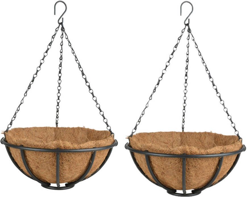 Esschert Design 2x Stuks Metalen Hanging Baskets/Plantenbakken Met Ketting 30 Cm Inclusief Kokosinlegvel Plantenbakken