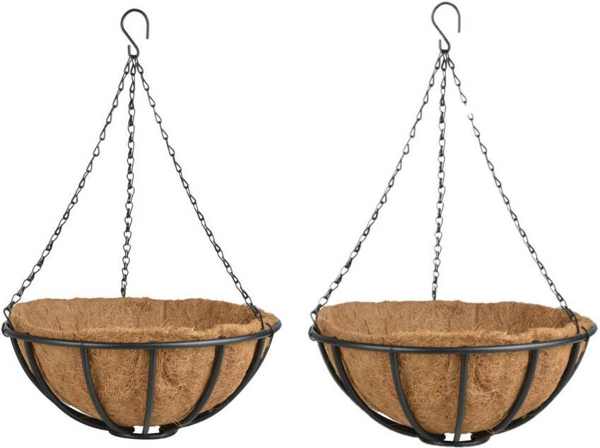 Esschert Design 2x Stuks Metalen Hanging Baskets/Plantenbakken Met Ketting 35 Cm Inclusief Kokosinlegvel Plantenbakken