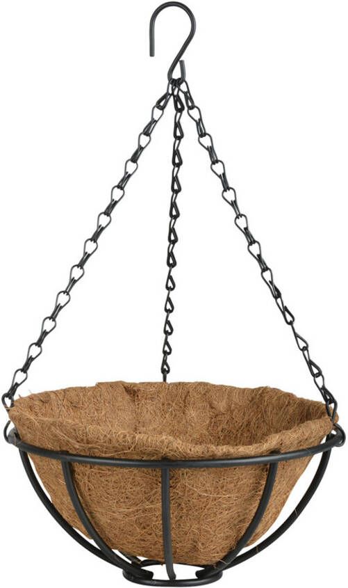 Esschert Design Metalen Hanging Basket/Plantenbak Zwart Met Ketting 25 Cm Hangende Bloemen Plantenbakken
