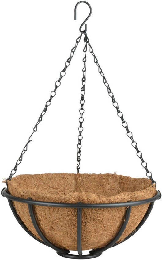Esschert Design Metalen Hanging Basket/Plantenbak Zwart Met Ketting 30 Cm Hangende Bloemen Plantenbakken