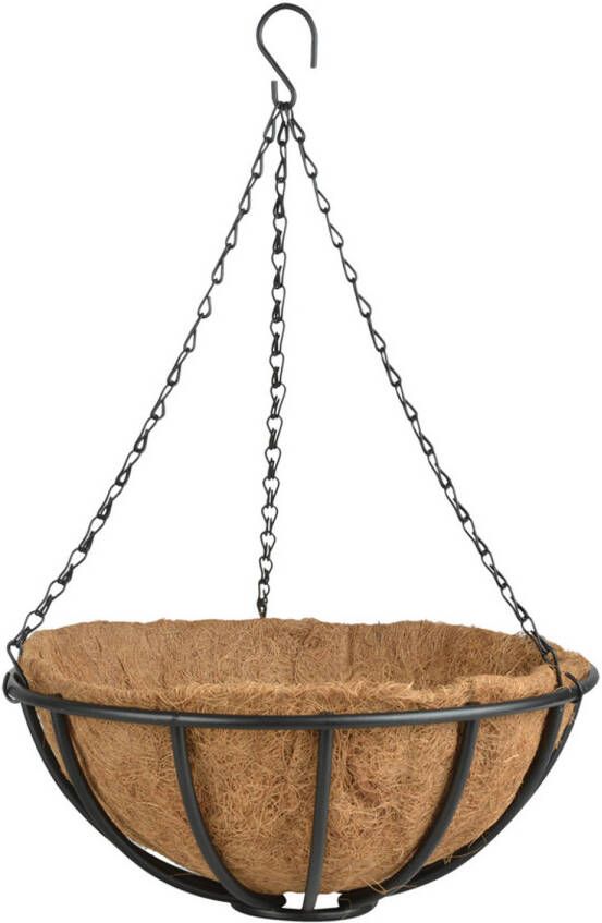 Esschert Design Metalen Hanging Basket/Plantenbak Zwart Met Ketting 35 Cm Hangende Bloemen Plantenbakken