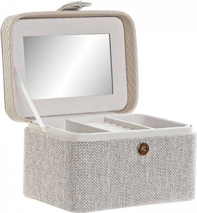 Items Sieraden/juwelen Etui/kistje Beige Van Stof 17 X 12 X 10 Cm Sieradendozen