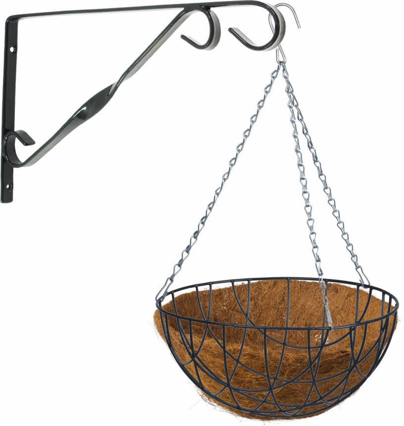 Merkloos Hanging Basket 30 Cm Met Klassieke Muurhaak Groen En Kokos Inlegvel Metaal Complete Hangmand Set Plantenbakken