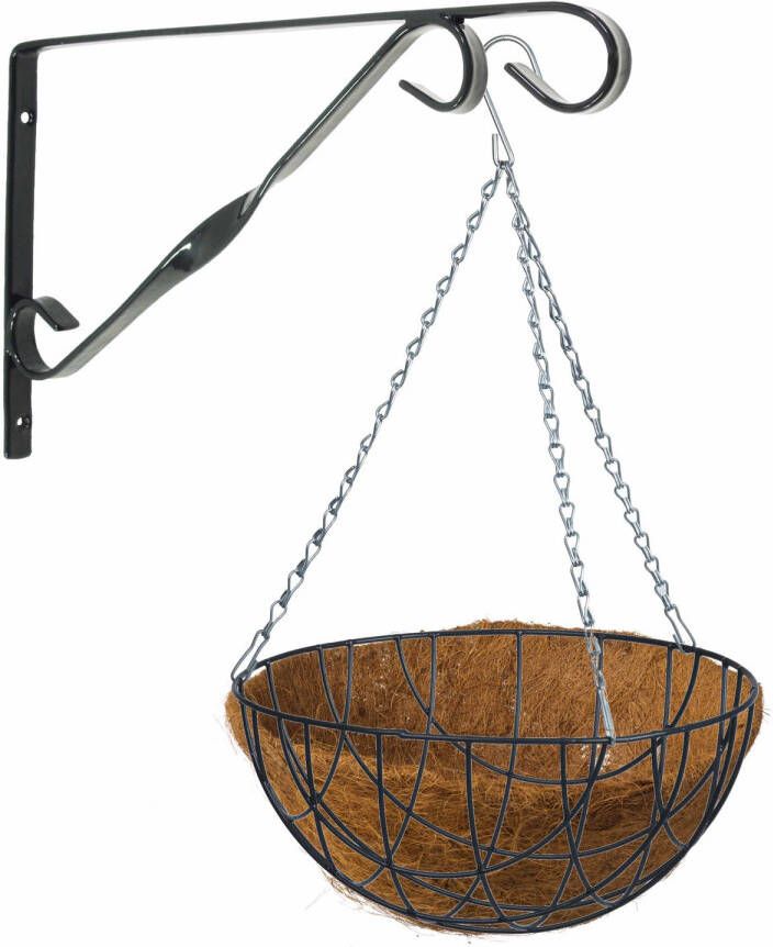 Merkloos Hanging Basket 35 Cm Met Klassieke Muurhaak Groen En Kokos Inlegvel Metaal Complete Hangmand Set Plantenbakken