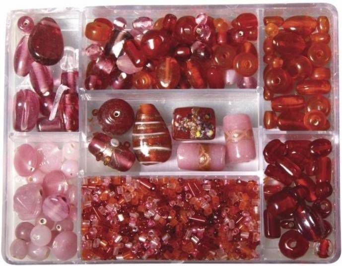 Rayher Hobby Roze/rode Glaskralen In Opbergdoos 115 Gram Hobbymateriaal Kralenbak