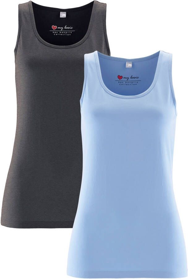 bpc bonprix collection Stretch tanktop (set van 2), parelblauw+antraciet gemêleerd