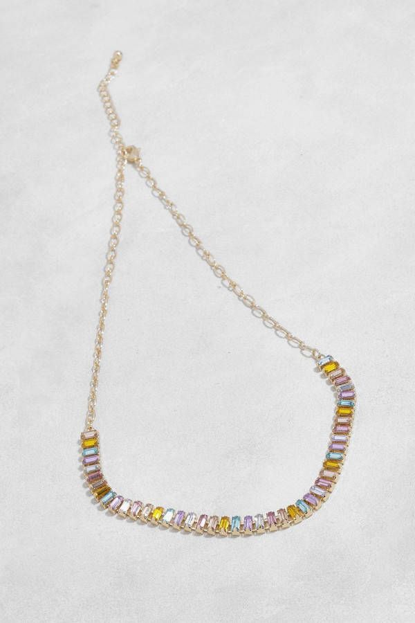 boohoo Emerald Cut Baguette Regenboog Ketting, Multi