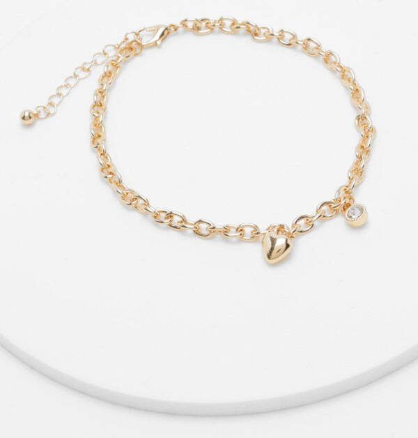boohoo Enkelkettingkje Met Steentjes En Hartjes, Gold