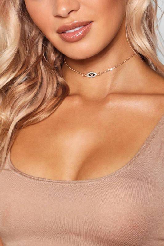 boohoo Evil Eye Choker Ketting, Goud