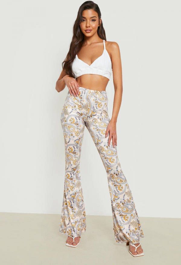boohoo Flared Paisley Broek Met Print, Pink