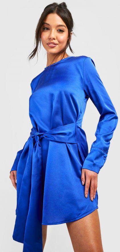 boohoo Gedraaide Loshangende Satijnen Jurk, Cobalt